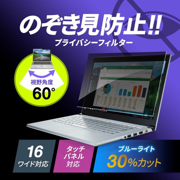 サンワサプライ 16インチワイド対応プライバシーフィルター CRT-PFNG160W 1個（ご注文単位1個）【直送品】