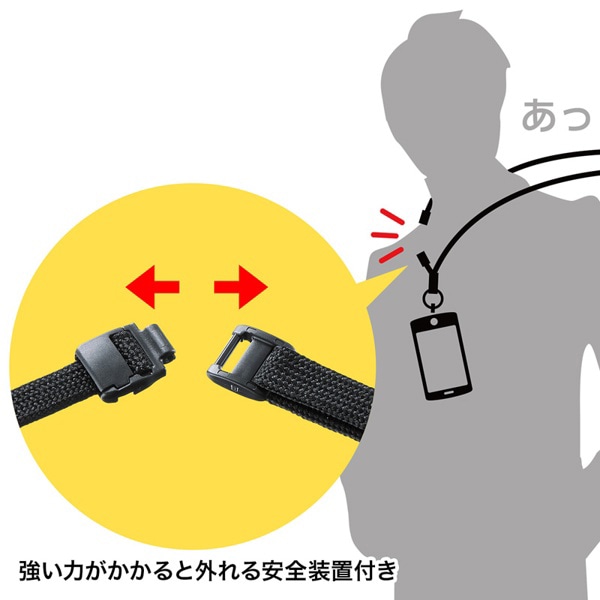 サンワサプライ ネックストラップ 安全パーツ付き 長さ可変 DG-ST17BK 1個（ご注文単位1個）【直送品】
