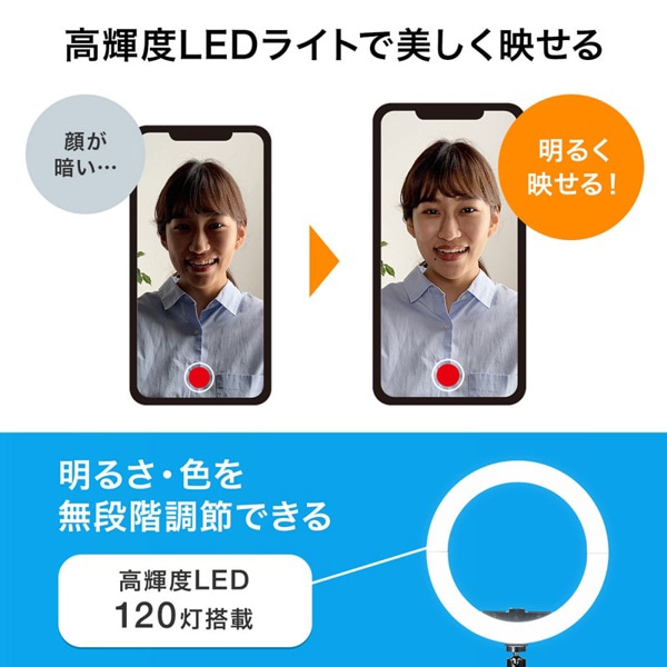 サンワサプライ WEBカメラ用LEDライト付きスタンド CMS-STN2BK 1個（ご注文単位1個）【直送品】