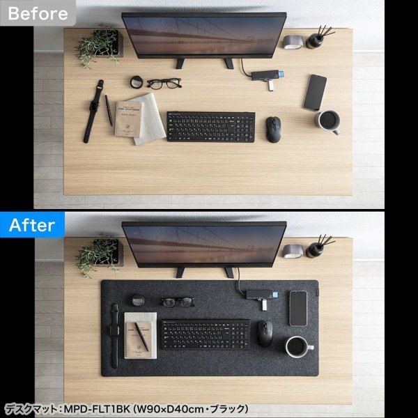 サンワサプライ フェルトデスクマット 600×300mm グレー MPD-FLT2GY 1個(ご注文単位1個)【直送品】