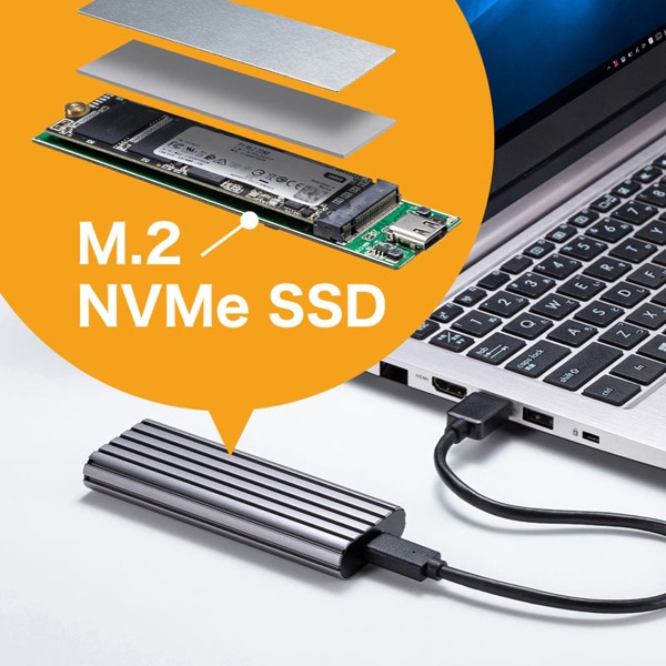 サンワサプライ M.2NVMe／USB3.2Gen2 変換ケース USB-CVNVM1 1個（ご注文単位1個）【直送品】