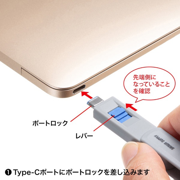 サンワサプライ eセキュリティ TypeCポート取付けセキュリティ SLE-46S-BL 1個（ご注文単位1個）【直送品】