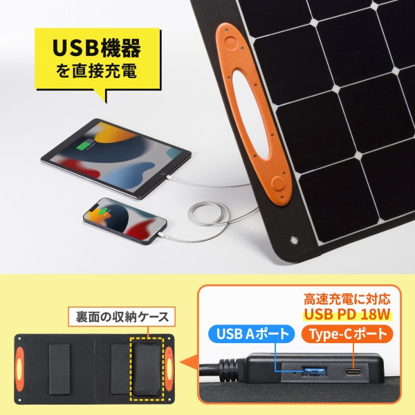 サンワサプライ ポータブルソーラーパネル 100W BTL-SP1 1個(ご注文単位1個)【直送品】