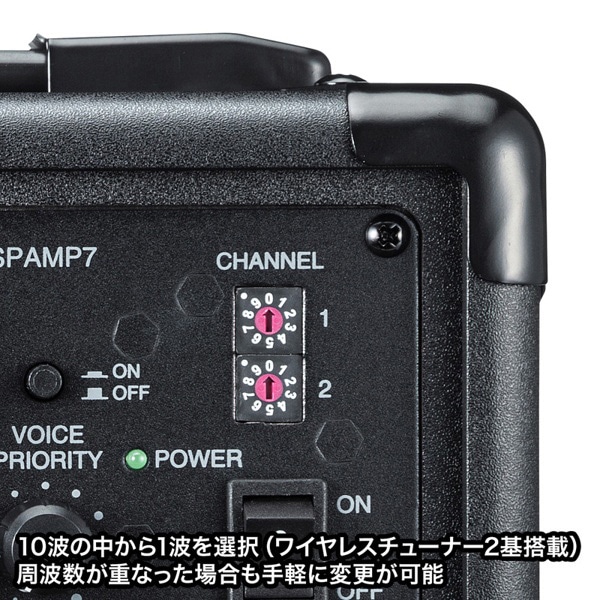 サンワサプライ 拡声器スピーカー ワイヤレスマイク付き マイク2本付属 MM-SPAMP7 1個(ご注文単位1個)【直送品】