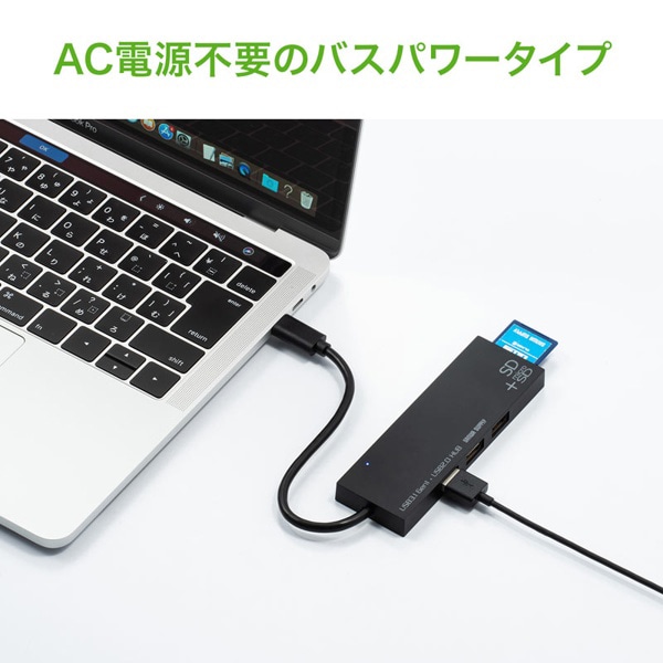 サンワサプライ USB Type-C コンボハブ カードリーダー付き ブラック USB-3TCHC16BK 1個（ご注文単位1個）【直送品】
