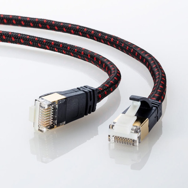 サンワサプライ 細径メッシュLANケーブル つめ折れ防止 カテゴリ7 ブラック&レッド 5m KB-T7ME-05BKR 1個(ご注文単位1個)【直送品】