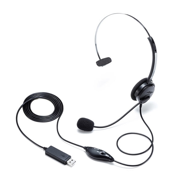 サンワサプライ USBヘッドセット オーバーヘッド片耳 ブラック MM-HSU12BK 1個（ご注文単位1個）【直送品】