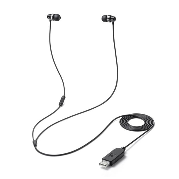 サンワサプライ USBイヤホンマイク ブラック MM-HSU21BK 1個（ご注文単位1個）【直送品】