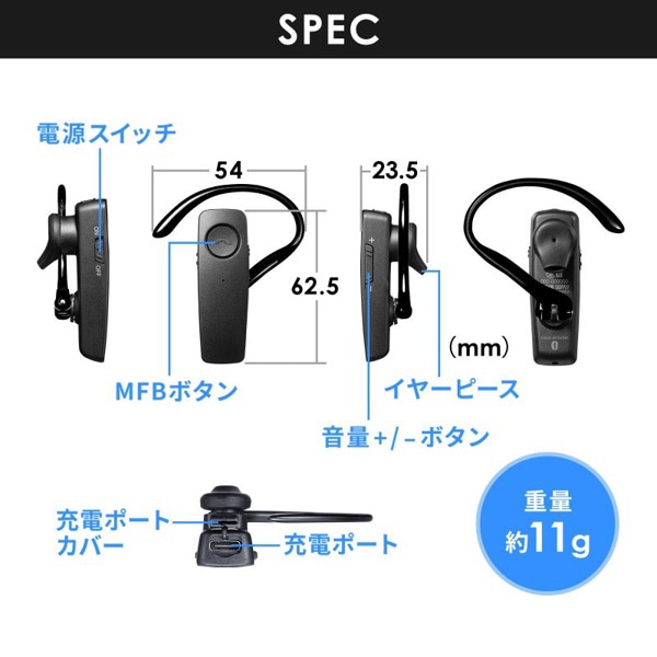 サンワサプライ 防水 Bluetooth 片耳ヘッドセット MM-BTMH41WBKN 1個(ご注文単位1個)【直送品】