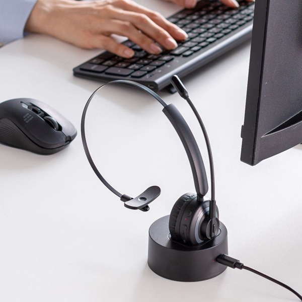 サンワサプライ Bluetooth ヘッドセット ノイズキャンセル 充電クレードル付き MM-BTMH66BK 1個（ご注文単位1個）【直送品】