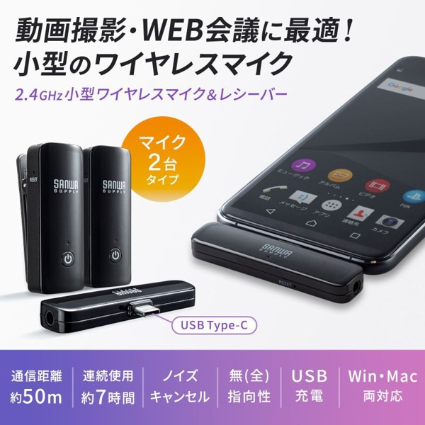 サンワサプライ ワイヤレスマイク マイク2台 MM-MCW02 1個(ご注文単位1個)【直送品】
