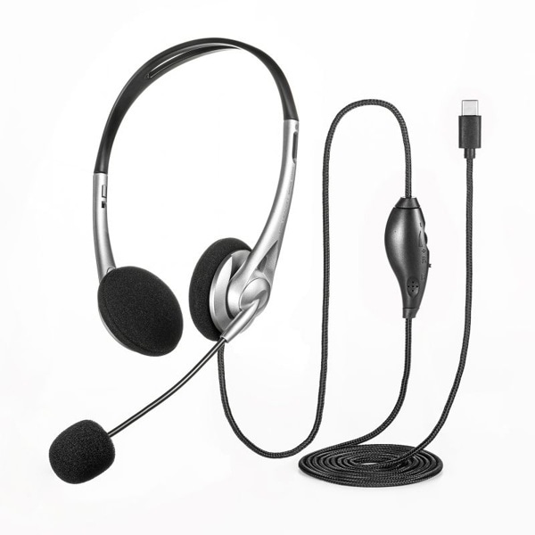 サンワサプライ ヘッドセット USB Type-C シルバー MM-HSTC03SV 1個(ご注文単位1個)【直送品】