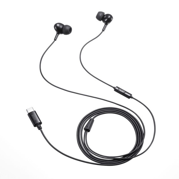 サンワサプライ イヤホンマイク USB Type-C ブラック MM-HSTC04BK 1個（ご注文単位1個）【直送品】