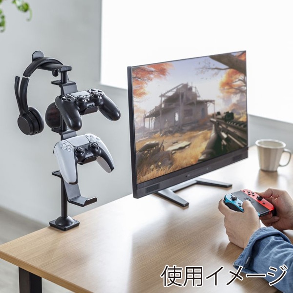 サンワサプライ ゲームコントローラースタンド クランプ付き ブラック JY-STN2BK 1個(ご注文単位1個)【直送品】