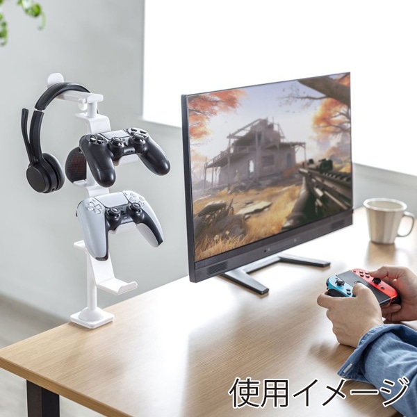 サンワサプライ ゲームコントローラースタンド クランプ付き ホワイト JY-STN2W 1個(ご注文単位1個)【直送品】