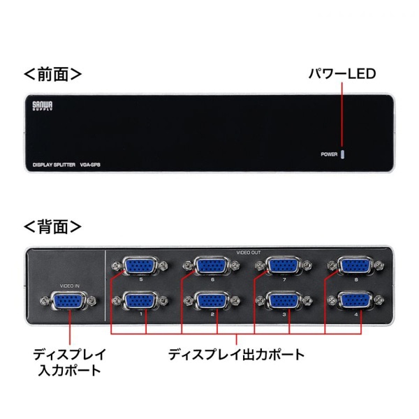 サンワサプライ 高性能ディスプレイ分配器 8分配 VGA-SP8 1個(ご注文単位1個)【直送品】