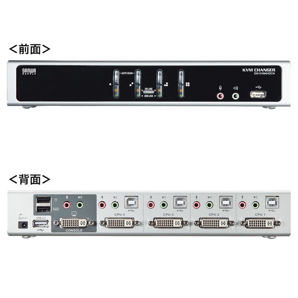 サンワサプライ パソコン自動切替器 デュアルリンクDVI対応 4:1 SW-KVM4HDCN 1個(ご注文単位1個)【直送品】