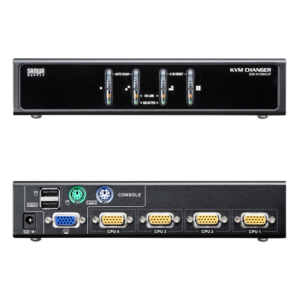 サンワサプライ パソコン自動切替器 PS／2・USB対応 4：1 SW-KVM4UP 1個（ご注文単位1個）【直送品】