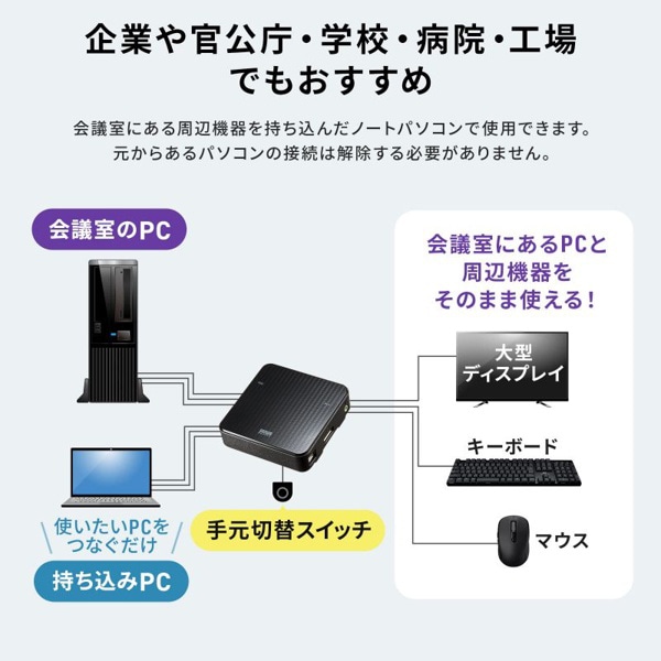 サンワサプライ パソコン自動切替器 手元スイッチ付き 2：1 SW-KVM2WDPU 1個（ご注文単位1個）【直送品】