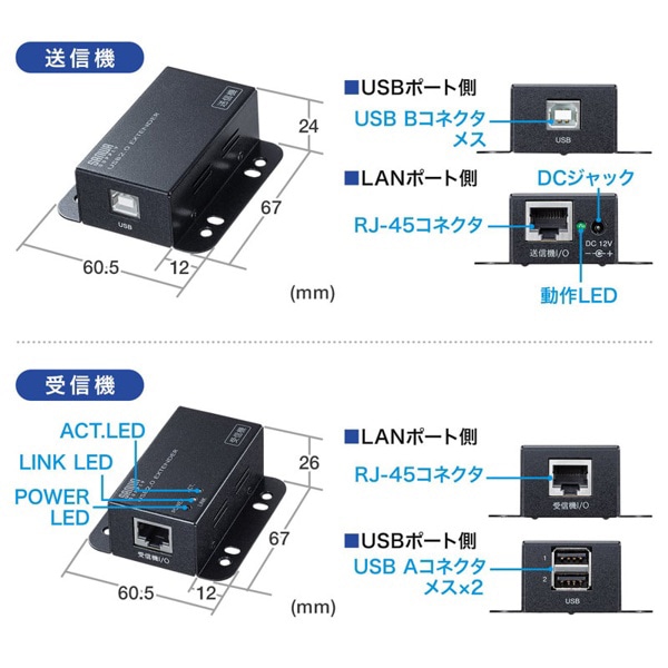 サンワサプライ USB2.0 エクステンダー 50m延長 2ポートハブ付き USB-EXSET3 1個（ご注文単位1個）【直送品】