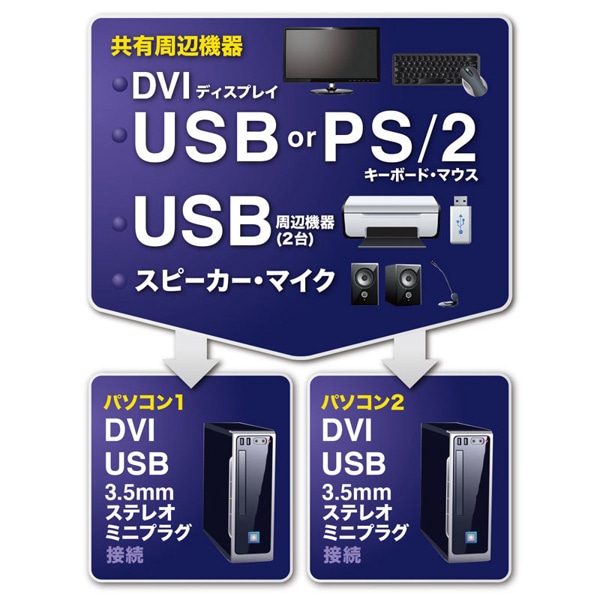 サンワサプライ パソコン自動切替器 デュアルリンクDVI対応 SW-KVM2HDCN2 1個（ご注文単位1個）【直送品】