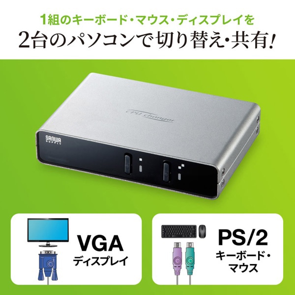 サンワサプライ パソコン自動切替器 2：1 SW-KVM2LPN2 1個（ご注文単位1個）【直送品】