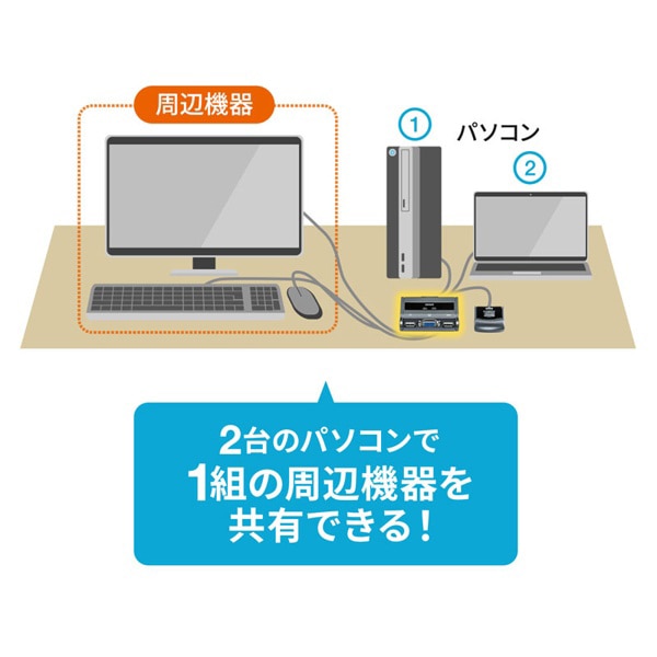 サンワサプライ パソコン切替器 エミュレーション非搭載 手元スイッチ付き SW-KVM2UUSN2 1個（ご注文単位1個）【直送品】