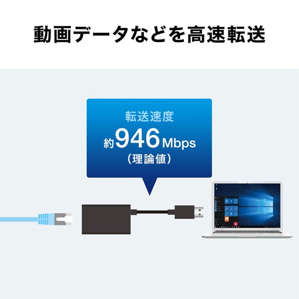 サンワサプライ USB3.2／LAN 変換アダプタ USBハブ1ポート付き ブラック USB-CVLAN3BKN 1個（ご注文単位1個）【直送品】