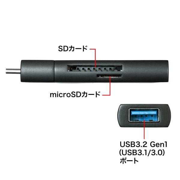 サンワサプライ Type-C コンパクトカードリーダー USB1ポート付 ADR-3TCMS7BKN 1個(ご注文単位1個)【直送品】