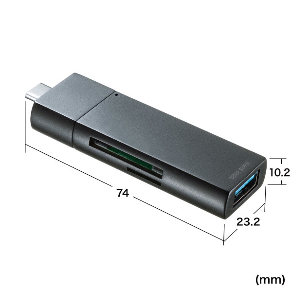 サンワサプライ Type-C コンパクトカードリーダー USB1ポート付 ADR-3TCMS7BKN 1個(ご注文単位1個)【直送品】