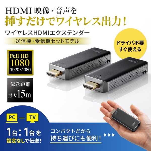サンワサプライ ワイヤレス HDMIエクステンダー VGA-EXWHD10 1個(ご注文単位1個)【直送品】