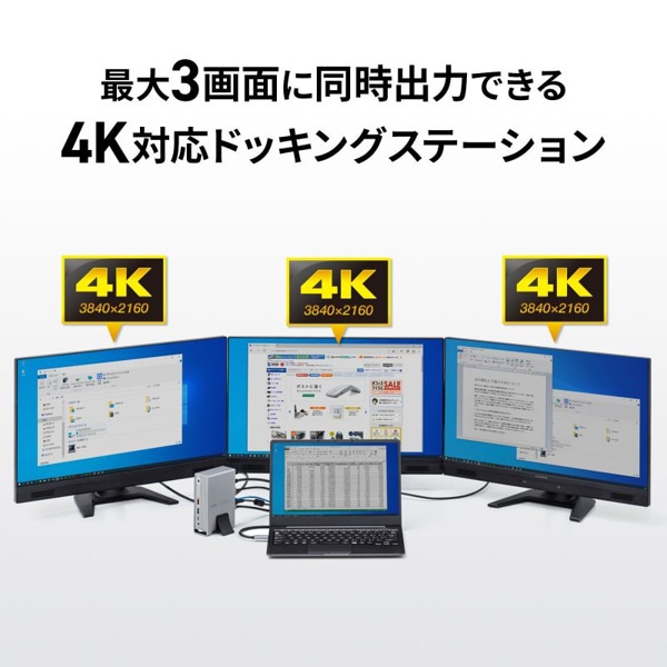 サンワサプライ USB Type-C ドッキングステーション 4K×3画面出力対応 USB-CVDK10 1個（ご注文単位1個）【直送品】