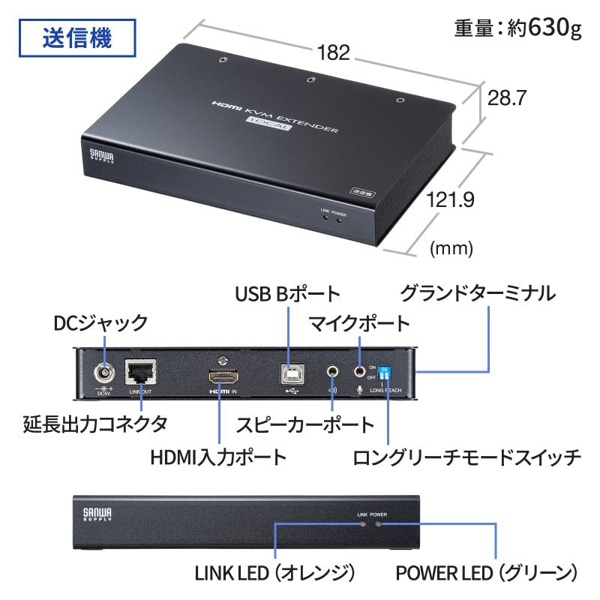 サンワサプライ KVMエクステンダー 受信機・送信機セット HDMI・USB用 VGA-EXKVMHU2 1個（ご注文単位1個）【直送品】