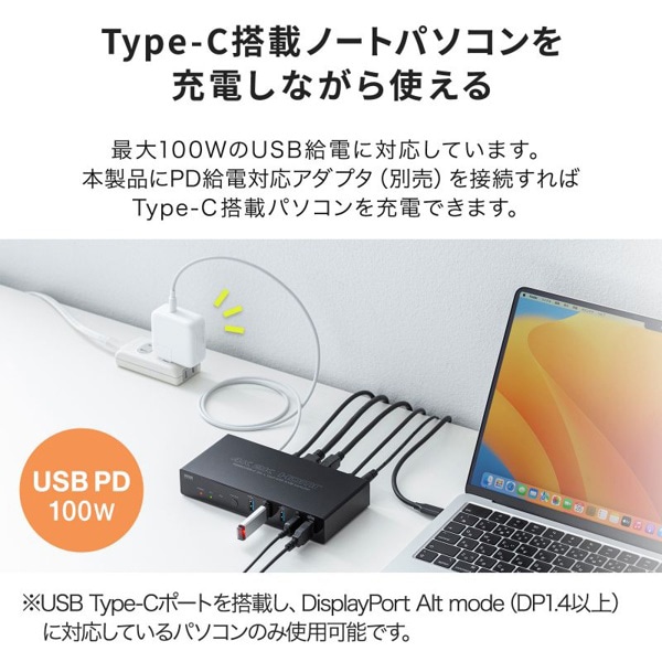 サンワサプライ パソコン切替器 Type-C接続／HDMI接続対応 SW-KVM2DK 1個（ご注文単位1個）【直送品】