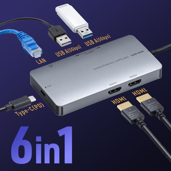 サンワサプライ USB Type-C ドッキングステーション USB-DKM8S 1個（ご注文単位1個）【直送品】