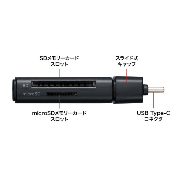 サンワサプライ USB 5Gbps Type-C カードリーダー ADR-5TCMSD1BK 1個(ご注文単位1個)【直送品】