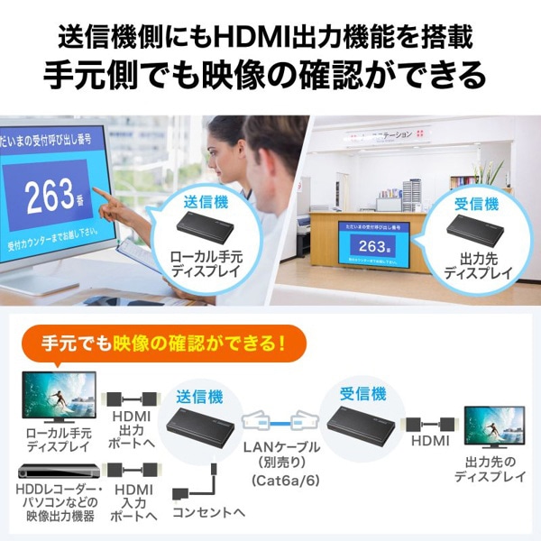 サンワサプライ HDMIエクステンダー 受信機・送信機セット 4K対応 120m延長 VGA-EXHDPOC 1個（ご注文単位1個）【直送品】