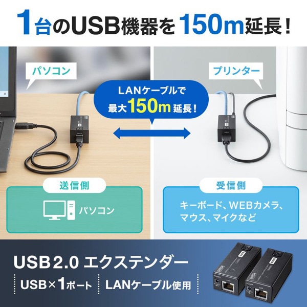 サンワサプライ USB2.0 エクステンダー 150m延長 1ポート USB-EXSET5 1個（ご注文単位1個）【直送品】