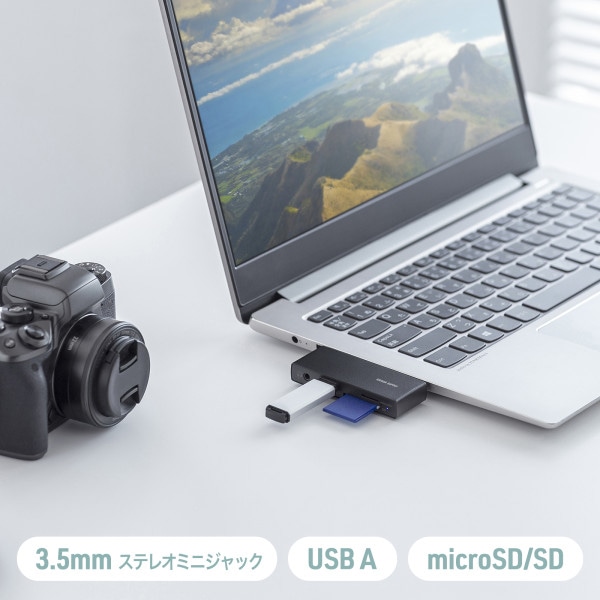 サンワサプライ USB 5Gbps Type-C カードリーダー USB1ポート付 ADR-5TCSD2BK 1個(ご注文単位1個)【直送品】