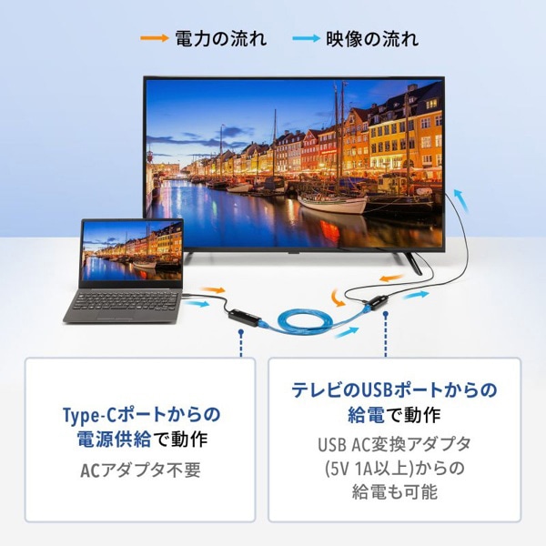サンワサプライ USB TypeC／HDMI 変換エクステンダー 70m延長 VGA-EXHDC 1個（ご注文単位1個）【直送品】