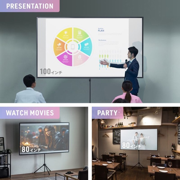 サンワサプライ プロジェクタースクリーン 80型 コンパクト収納 PRS-SX80HD 1個（ご注文単位1個）【直送品】