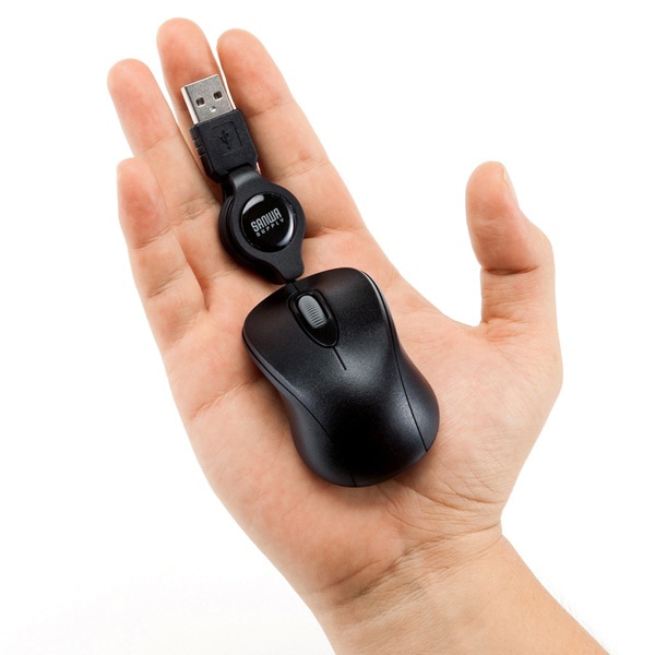 サンワサプライ ケーブル巻取り光学式マウス ブラック MA-MA6BK 1個（ご注文単位1個）【直送品】