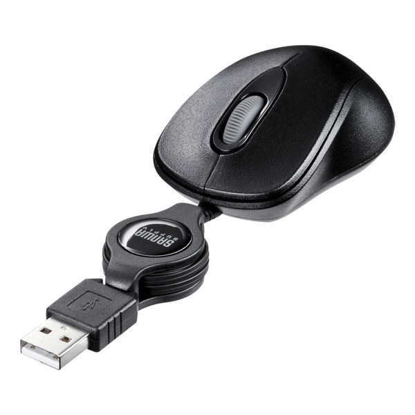 サンワサプライ ケーブル巻取り光学式マウス ブラック MA-MA6BK 1個（ご注文単位1個）【直送品】