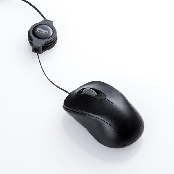 サンワサプライ ケーブル巻取り光学式マウス ブラック MA-MA6BK 1個（ご注文単位1個）【直送品】