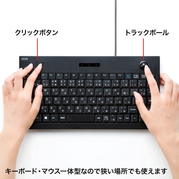 サンワサプライ トラックボールキーボード テンキーなし ブラック SKB-TR03BK 1個（ご注文単位1個）【直送品】