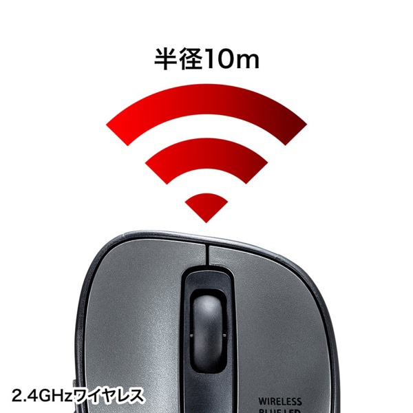 サンワサプライ ワイヤレス ブルーLEDマウス ガンメタ MA-WBL134GM 1個（ご注文単位1個）【直送品】