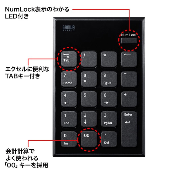サンワサプライ ワイヤレスUSBテンキー ブラック NT-WL21BK 1個（ご注文単位1個）【直送品】