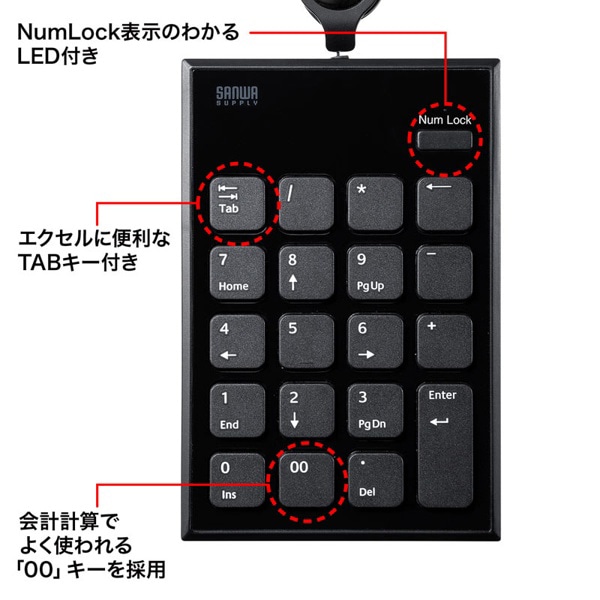 サンワサプライ 巻取り USBテンキー ブラック NT-21UBK 1個(ご注文単位1個)【直送品】