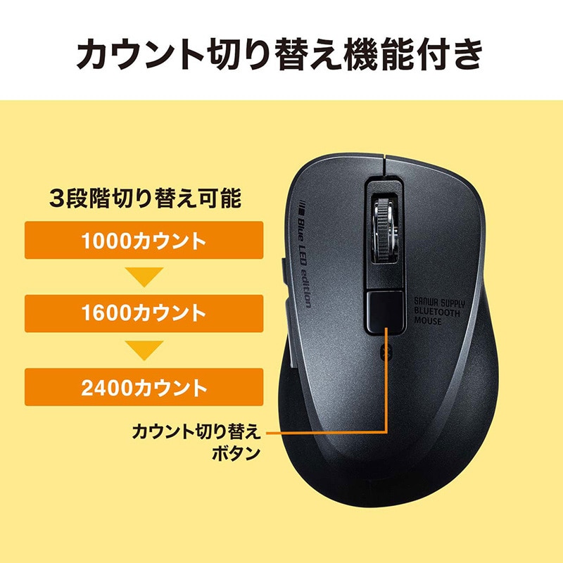 サンワサプライ 静音Bluetooth5.0　ブルーLEDマウス 5ボタン　ブラック MA-BTBL155BK 1個（ご注文単位1個）【直送品】