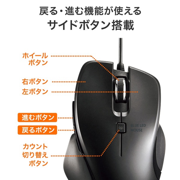 サンワサプライ 有線 Type-C ブルーLEDマウス 5ボタン ブラック MA-BLC180BK 1個（ご注文単位1個）【直送品】